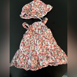 Floral Ruffled Dress with Pink and Green Accents